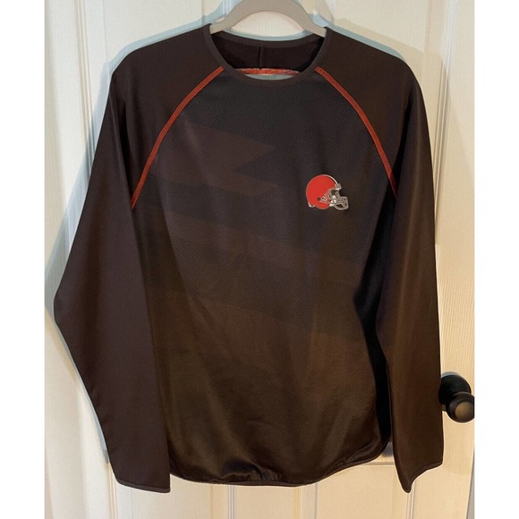 Cleveland Browns Majestic Brown Crewneck Long Sleeve Shirt Therma-Fit Mens Small - Picture 1 of 6